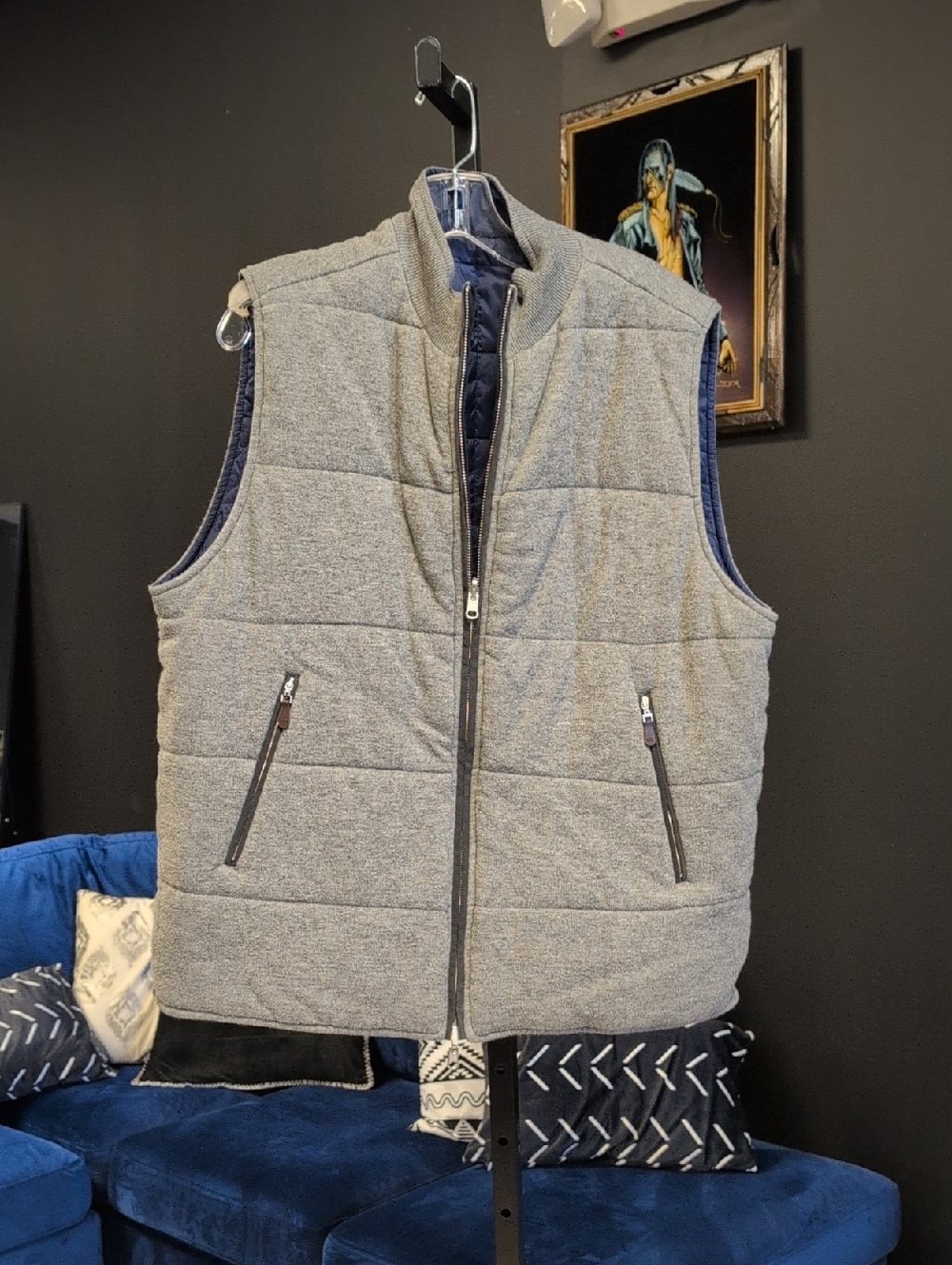 Reversible Peter Millar Heather Gray Quilted Vest with Navy